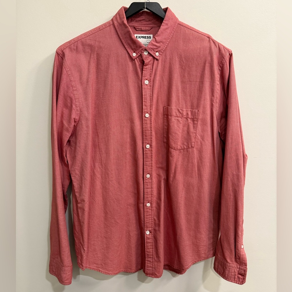 Express - Slim Soft Wash Button Down Shirt - Red/Pink - XL